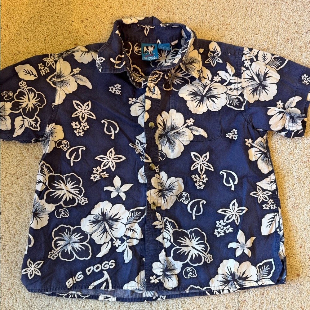 Big Dogs Kids' Blue and White Floral Button Down Shirt